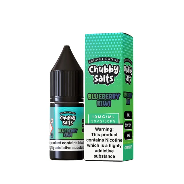 Chubby Blueberry Kiwi 10ml nic salt e-liquid bottle, shown in 10mg and 20mg nicotine strengths