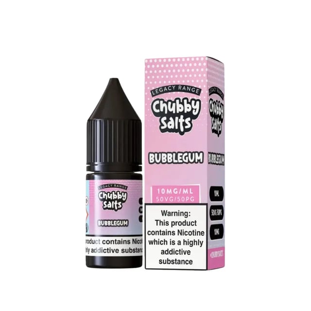 Chubby Bubblegum nic salt e-liquid 10ml bottle, available in 10mg and 20mg strengths