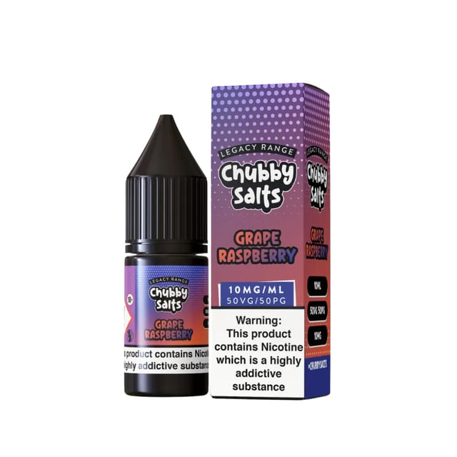 Chubby Grape Raspberry nic salt e-liquid 10ml bottle, 50/50 VG/PG, 10mg and 20mg strengths