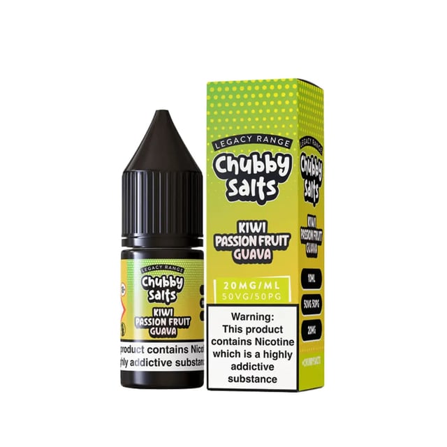 Chubby Salts Kiwi Passion Fruit Guava nic salt e-liquid 10ml bottle, available in 10mg and 20mg strengths