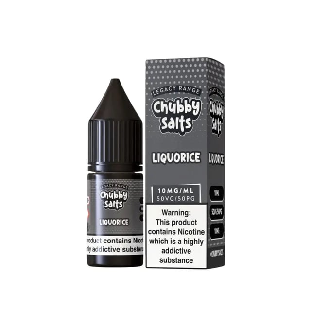 Chubby Salts Liquorice nic salt e-liquid 10ml bottle, 10mg and 20mg strengths, 50/50 VG/PG