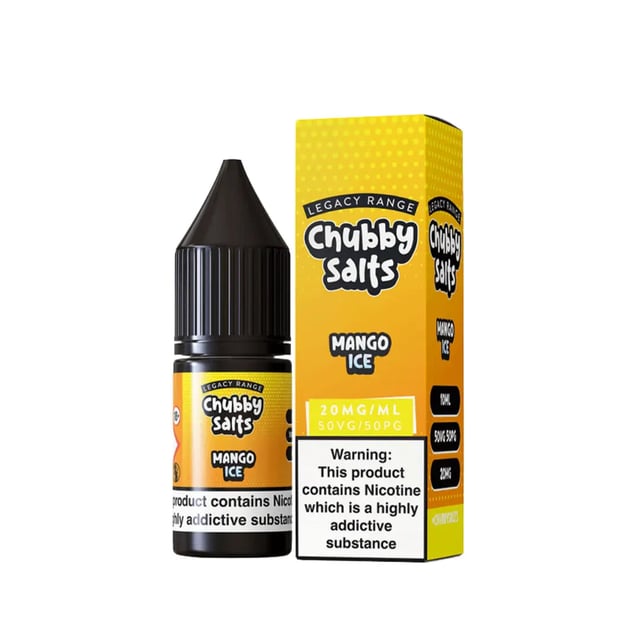 Chubby Salts Mango Ice 10ml nic salt e-liquid bottle, 50VG/50PG, 10mg and 20mg strengths