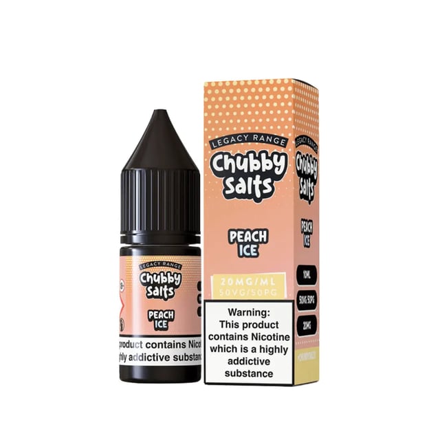 Chubby Peach Ice nic salt e-liquid, 10ml bottle, 50/50 VG/PG, available in 10mg and 20mg strengths