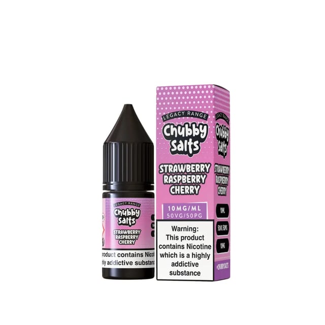Chubby Strawberry Raspberry Cherry nic salt e-liquid, 10ml bottle, 10mg and 20mg strengths, 50/50 VG/PG
