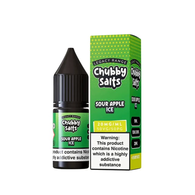 Chubby Sour Apple Ice nic salt e-liquid, 10ml bottle, 50/50 VG/PG, available in 10mg and 20mg strengths
