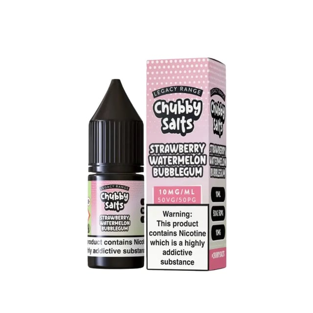 Chubby Strawberry Watermelon Bubblegum nic salt e-liquid, 10ml bottle, available in 10mg and 20mg strengths