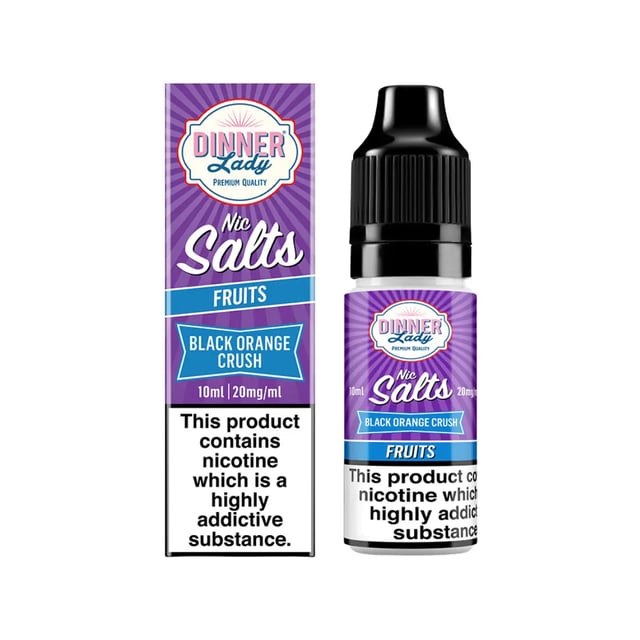 Dinner Lady Black Orange Crush nic salt 10ml e-liquid bottle, available in 10mg and 20mg strengths