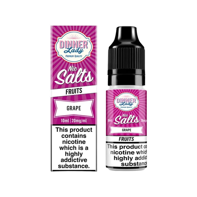 Dinner Lady Grape nic salt 10ml e-liquid bottle, 50/50 VG/PG, available in 10mg and 20mg