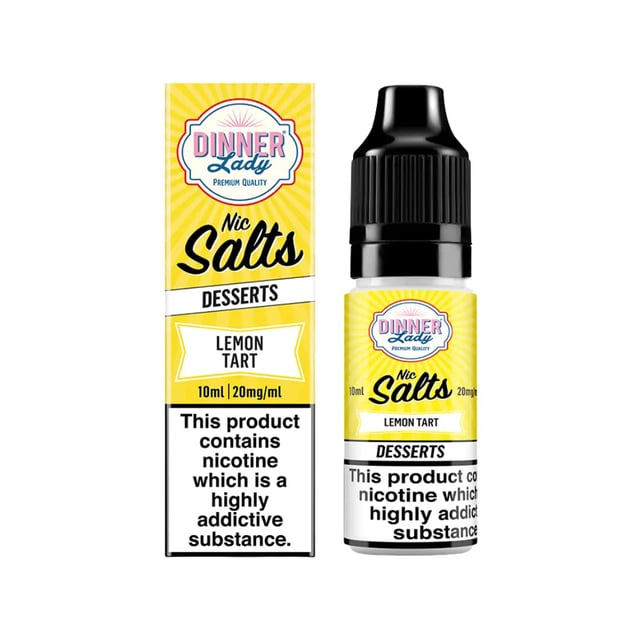 Dinner Lady Lemon Tart nic salt 10ml e-liquid bottle, 50/50 VG/PG, available in 10mg and 20mg