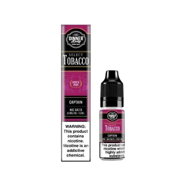 Dinner Lady Captain Select Tobacco nic salt e-liquid, 10ml bottle, 10mg and 20mg strengths, for MTL pod kits