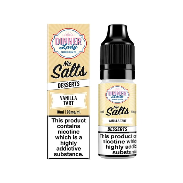 Dinner Lady Vanilla Tart nic salt e-liquid, 10ml bottle, 10mg and 20mg strengths, 50/50 VG/PG