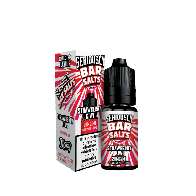 Doozy Seriously Bar Strawberry Kiwi nic salt e-liquid, 10ml bottle, shown in 10mg and 20mg strengths