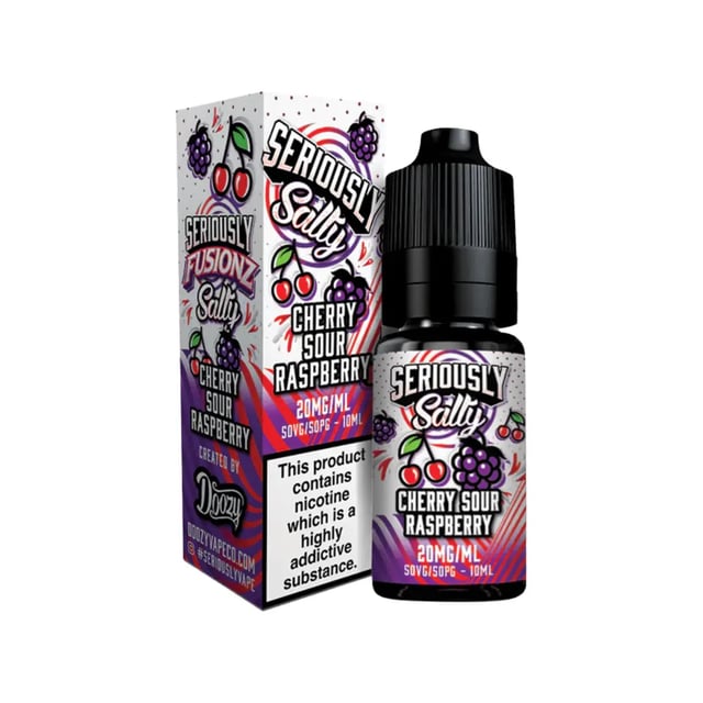 Doozy Seriously Fusionz Cherry Sour Raspberry 10ml nic salt e-liquid bottle, 10mg and 20mg strengths
