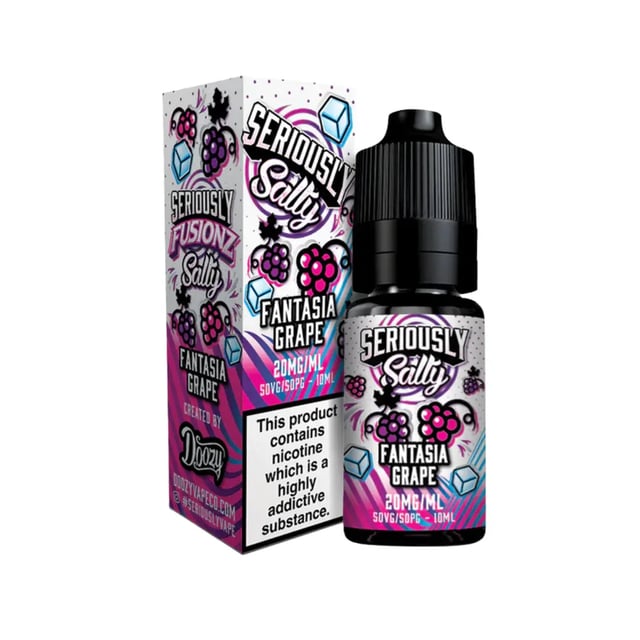 Doozy Seriously Fusionz Fantasia Grape 10ml nic salt e-liquid bottle, available in 10mg and 20mg strengths