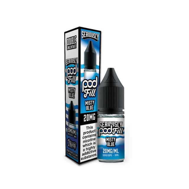 Doozy Seriously Pod Fill Misty Blue 10ml nic salt e-liquid bottle, 5mg 10mg 20mg strengths, 50/50 VG/PG