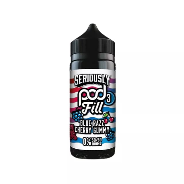 Doozy Seriously Pod Fill Blue Razz Cherry Gummy 100ml nicotine free shortfill bottle, 120ml bottle size