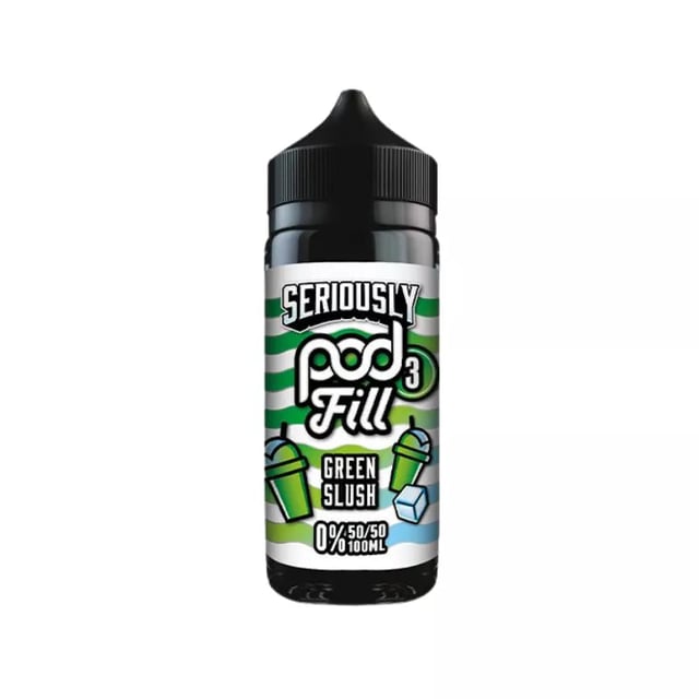 Doozy Seriously Pod Fill Green Slush 100ml shortfill bottle, nicotine free lemon and lime slushie e-liquid