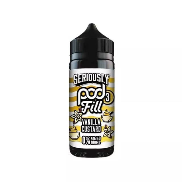 Doozy Seriously Pod Fill Vanilla Custard 100ml shortfill bottle, nicotine free e-liquid in 120ml bottle