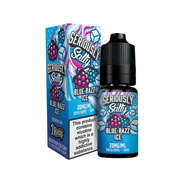 Doozy Seriously Salty Blue Razz Ice 10ml nic salt e-liquid bottle, available in 10mg and 20mg strengths