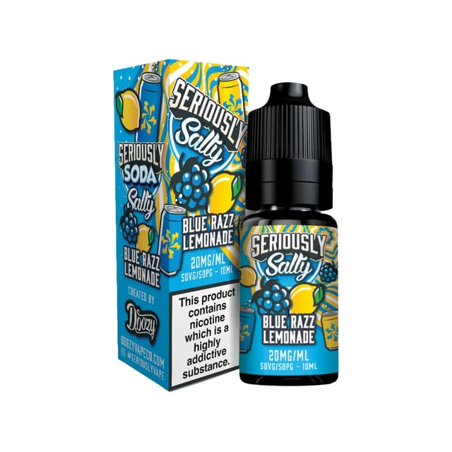 Doozy Seriously Soda Blue Razz Lemonade 10ml nic salt e-liquid bottle, 10mg and 20mg strengths
