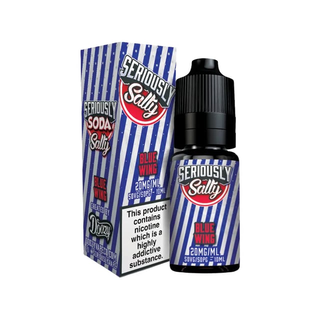 Doozy Seriously Soda Blue Wing 10ml nic salt e-liquid bottle, 10mg and 20mg, 50/50 VG/PG for MTL pod kits