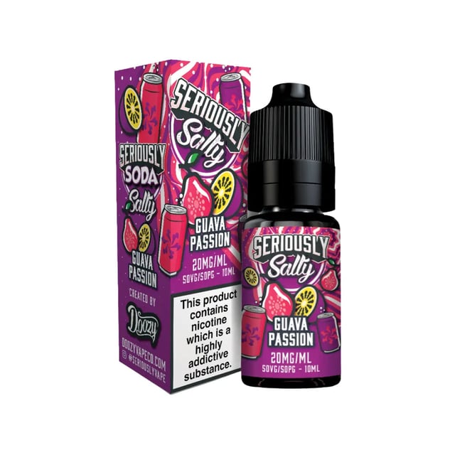 Doozy Seriously Soda Guava Passion 10ml nic salt bottle, 10mg and 20mg, 50/50 VG/PG for MTL pod kits
