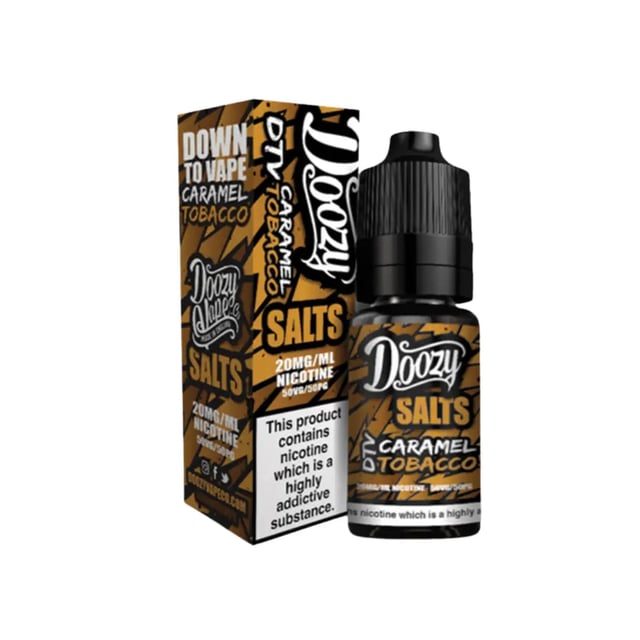 Doozy Vape Co Caramel Tobacco 10ml nic salt e-liquid bottle, 50/50 VG/PG, 10mg and 20mg strengths