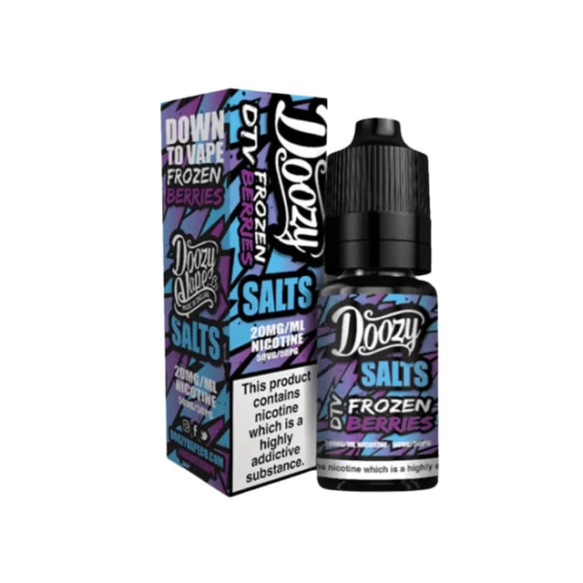 Doozy Vape Co Frozen Berries 10ml nic salt e-liquid bottle, 10mg and 20mg strengths, 50/50 VG/PG