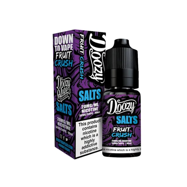 Doozy Vape Co Fruit Crush 10ml nic salt e-liquid bottle, available in 10mg and 20mg strengths