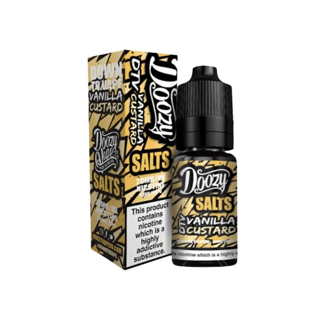 Doozy Vape Co Vanilla Custard 10ml nic salt e-liquid bottle, 10mg and 20mg strengths