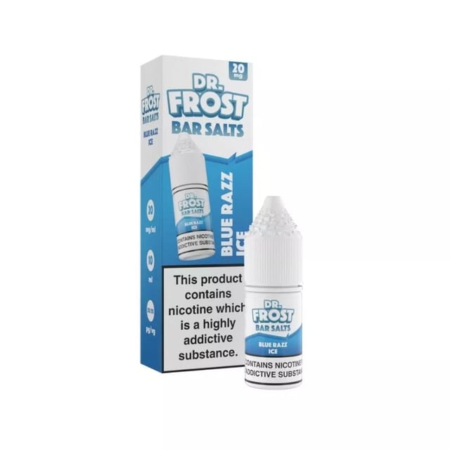Dr Frost Bar Salts Blue Razz Ice 10ml nic salt e-liquid bottle, available in 10mg and 20mg strengths