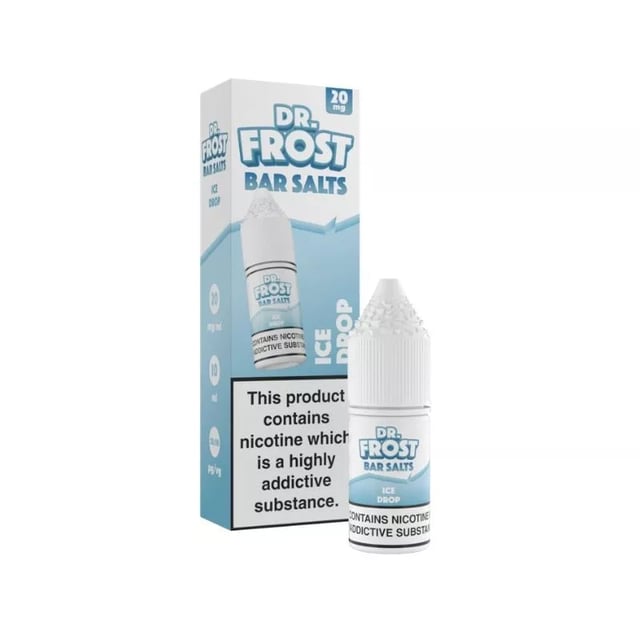 Dr Frost Bar Salts Ice Drop 10ml nic salt e-liquid bottle, menthol flavour, 10mg and 20mg strengths