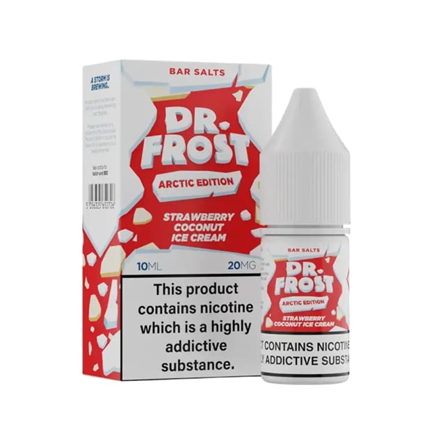 Dr Frost Arctic Strawberry Coconut Ice Cream 10ml nic salt e-liquid bottle, 10mg and 20mg strengths