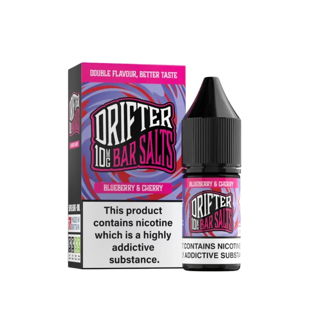 Drifter Bar Salts Blueberry & Cherry 10ml nic salt e-liquid bottle, 5mg 10mg 20mg strengths