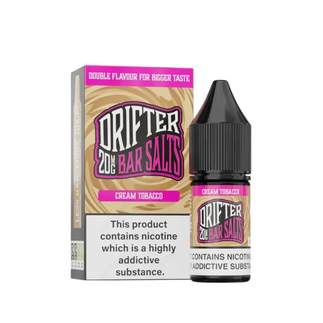 Drifter Bar Salts Cream Tobacco nic salt e-liquid, 10ml bottle, available in 10mg and 20mg strengths