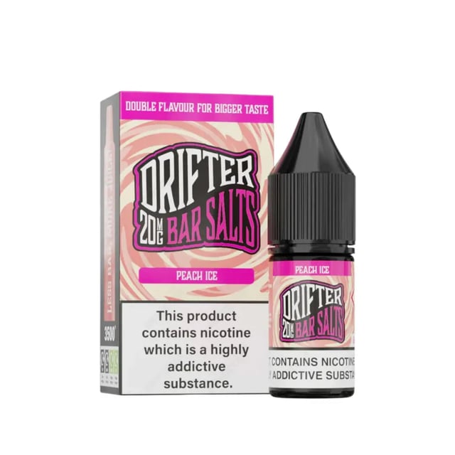 Drifter Bar Salts Peach Ice nic salt e-liquid, 10ml bottle, available in 10mg and 20mg strengths
