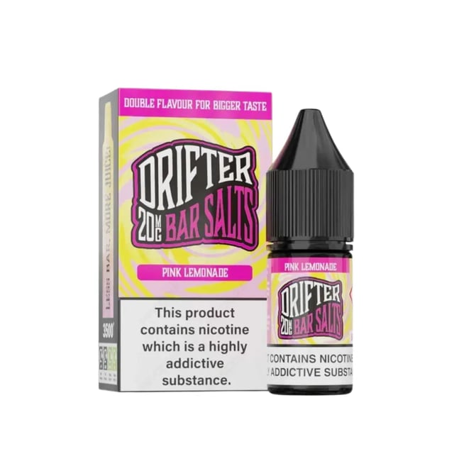 Drifter Bar Salts Pink Lemonade 10ml nic salt e-liquid bottle, 5mg 10mg 20mg strengths, 50/50 VG/PG