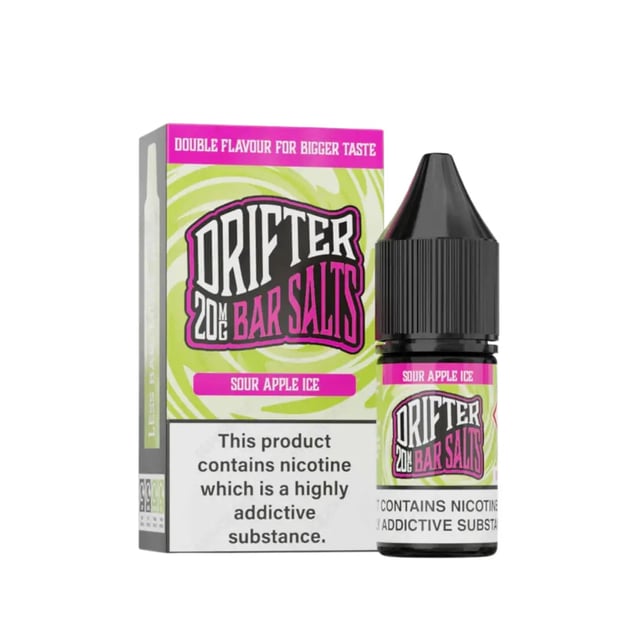 Drifter Bar Salts Sour Apple Ice nic salt e-liquid, 10ml bottle, available in 10mg and 20mg strengths