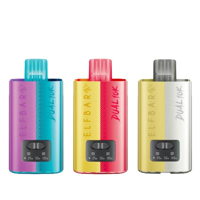 Elf Bar Dual 10K prefilled pod kit, a twin-flavour vape device with a toggle flavour switch