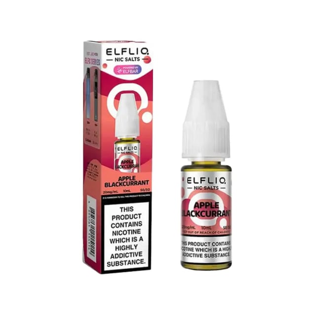 Elfliq Apple Blackcurrant nic salt e-liquid, 10ml bottle, available in 5mg, 10mg and 20mg strengths