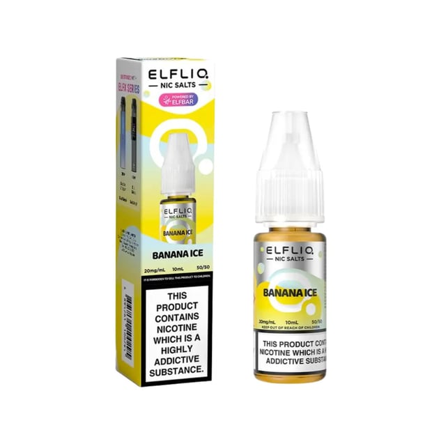 Elfliq Banana Ice nic salt e-liquid 10ml bottle, available in 5mg, 10mg and 20mg strengths