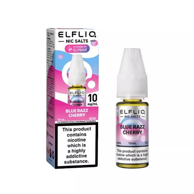 Elfliq Blue Razz Cherry 10ml nic salt e-liquid bottle, available in 5mg, 10mg and 20mg strengths