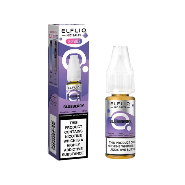 Elfliq Blueberry nic salt e-liquid 10ml bottle, 50/50 VG/PG, available in 5mg, 10mg and 20mg strengths
