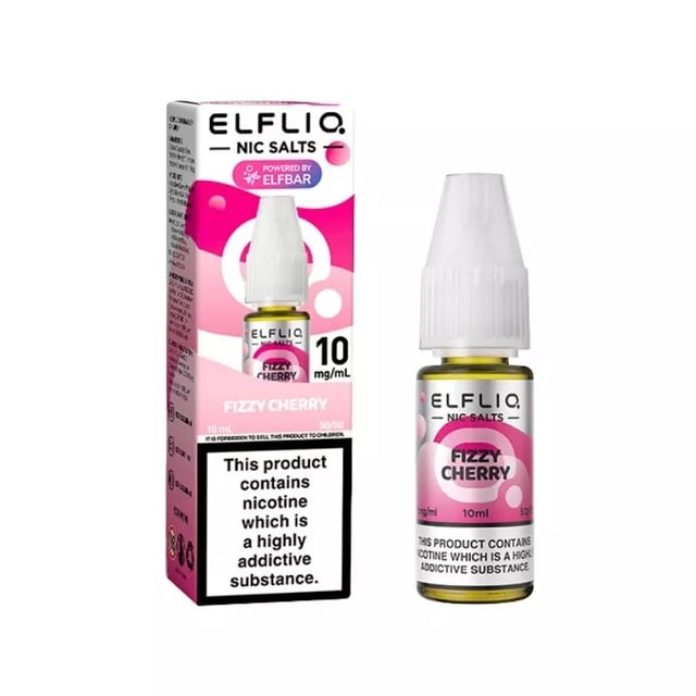 Elfliq Fizzy Cherry nic salt e-liquid 10ml bottle, available in 5mg, 10mg and 20mg strengths