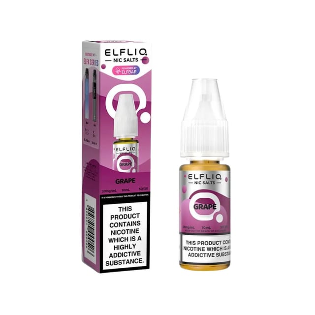 Elf Bar Elfliq Grape nic salt e-liquid 10ml bottle, available in 5mg, 10mg and 20mg strengths
