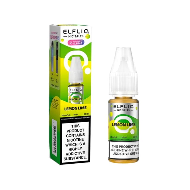Elfliq Lemon & Lime nic salt e-liquid 10ml bottle, 50/50 VG/PG, in 5mg, 10mg and 20mg strengths