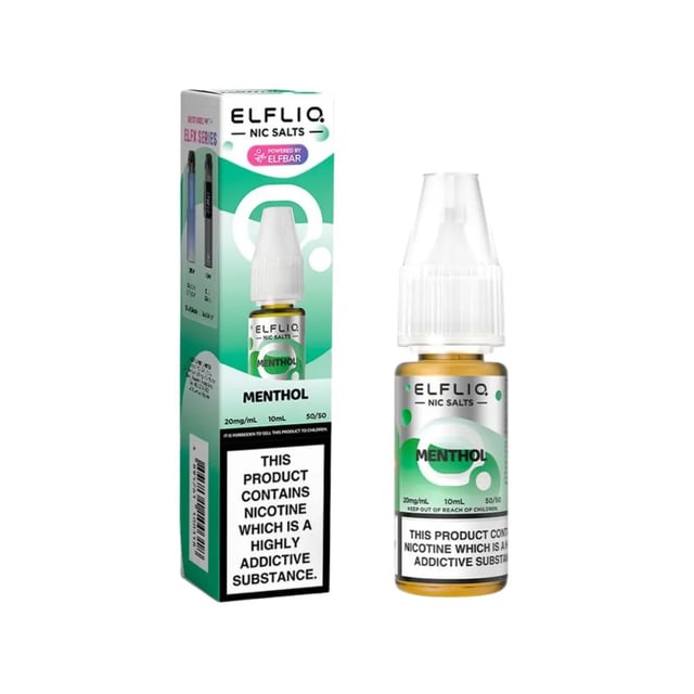 Elfliq Menthol nic salt e-liquid 10ml bottle by Elf Bar, available in 5mg, 10mg and 20mg strengths