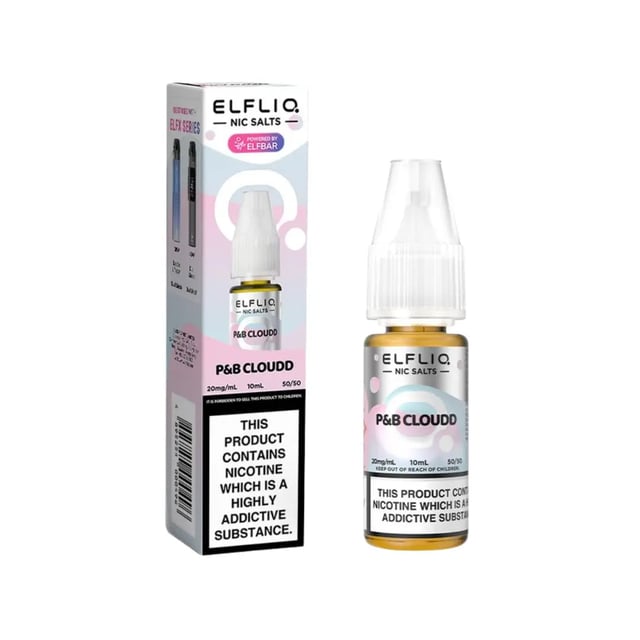 Elfliq P&B Cloudd 10ml nic salt e-liquid bottle, cotton candy ice flavour, 5mg 10mg 20mg strengths