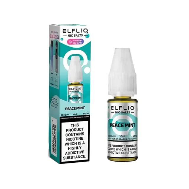Elfliq Peace Mint nic salt e-liquid, 10ml bottle, 50/50 VG/PG, available in 5mg, 10mg and 20mg