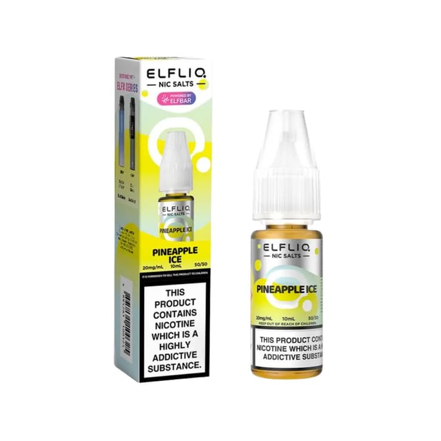 Elfliq Pineapple Ice nic salt e-liquid 10ml bottle, available in 5mg, 10mg and 20mg strengths